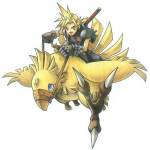 Huvudpersonen Cloud ridandes p� en chocobo i FFVII
